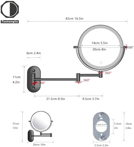 8 Inch Rechargeable Wall Mounted Makeup Mirror With Lights