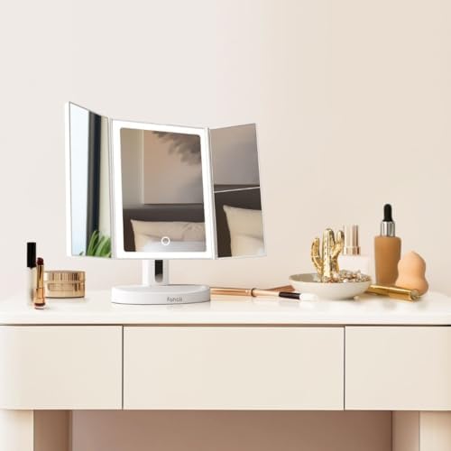 Fancii Rechargeable Trifold Makeup Mirror with 5X 10X Magnification