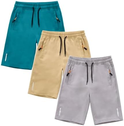 boys quick-dry athletic shorts set with zipper pockets and ajustable waistband