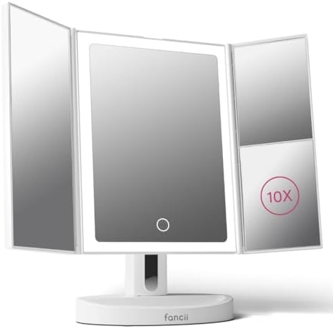 Fancii Rechargeable Trifold Makeup Mirror with 5X 10X Magnification
