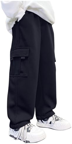 Boys Lightweight Sweatpants Wide Leg Loose Fit Jogger Pants with Pockets