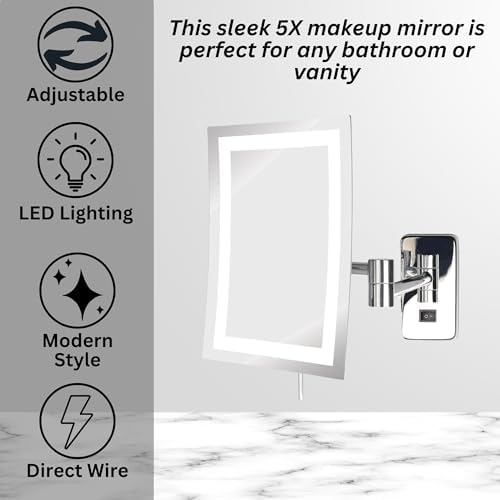 5X Magnifying Wall-Mounted LED Makeup Mirror Chrome