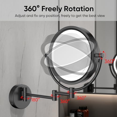 GURUN 10X Magnifying Mirror Wall-Mounted with LED Lighting