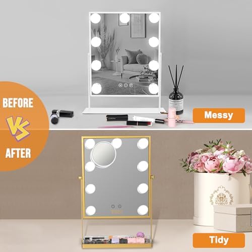 Adjustable - 10X Magnification LED Makeup Mirror with Storage