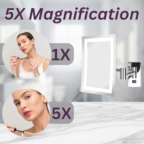 5X Magnifying Wall-Mounted LED Makeup Mirror Chrome