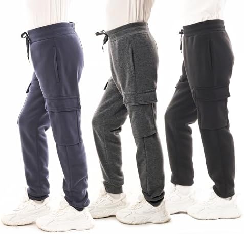 Boys 3-Pack Fleece Jogger Pants with Cargo Pockets