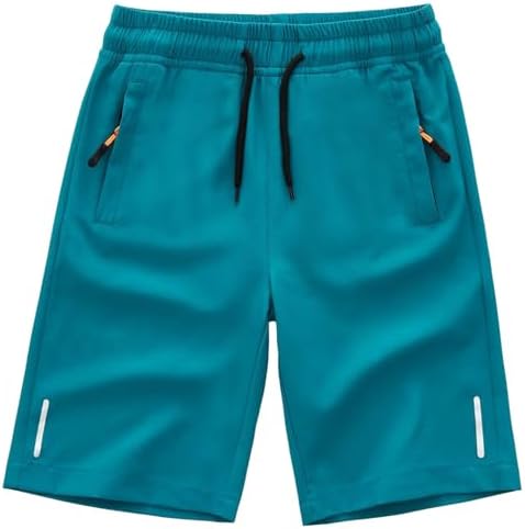 boys quick-dry athletic shorts set with zipper pockets and ajustable waistband