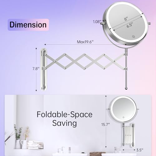 Rechargeable Wall-Mounted Makeup Mirror with Lights
