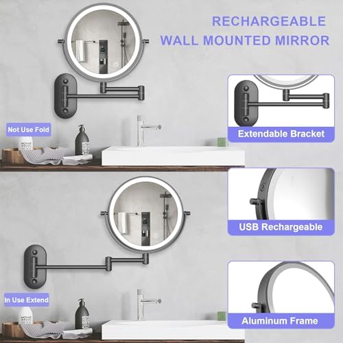 8 Inch Rechargeable Wall Mounted Makeup Mirror With Lights
