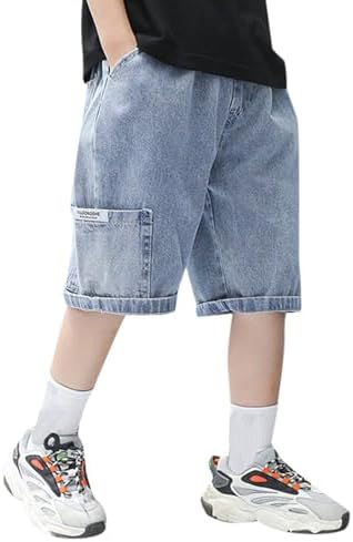 Hfolob Boys Denim Shorts Straight Fit with Pockets
