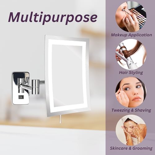 5X Magnifying Wall-Mounted LED Makeup Mirror Chrome