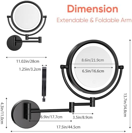 GURUN 10X Magnifying Mirror Wall-Mounted with LED Lighting