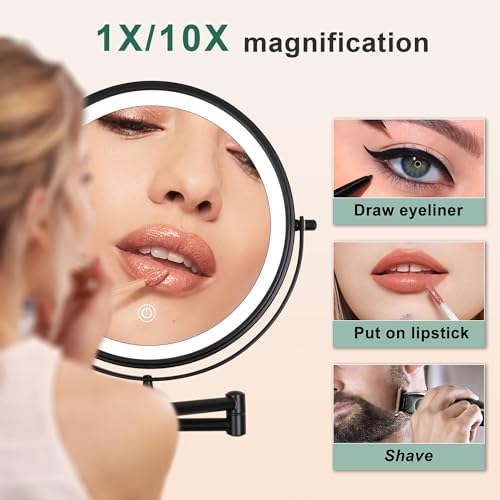 9 Inch Wall Mounted Makeup Mirror with Light and 10X Magnifying Glass