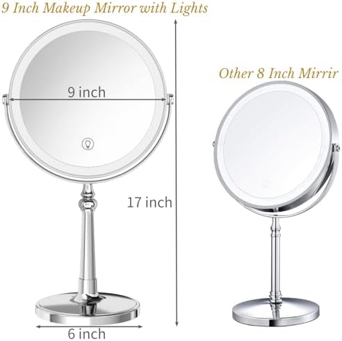 9 Inch Makeup Mirror With Lights And 10X Magnification