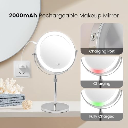 Cheating-Proof Makeup Mirror 10x Magnification 8-inch Height Adjustable 360 Rotatable