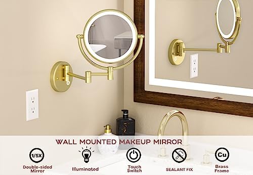 Lighted Double-Sided 15X Gold Makeup Mirror