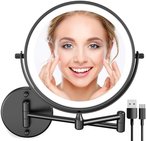 Wall-Mounted Dual-Sided 8 Makeup Mirror with LED Lights