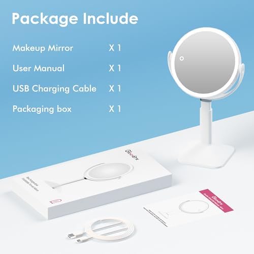 Glimmerx Makeup Mirror with 10X Lighted Dual-Sided Rechargeable Magnifying Mirror
