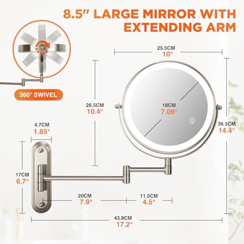 VORREMIRR Wall-Mounted Makeup Mirror with 360 Swivel 15X Magnification