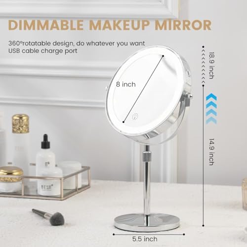 Cheating-Proof Makeup Mirror 10x Magnification 8-inch Height Adjustable 360 Rotatable