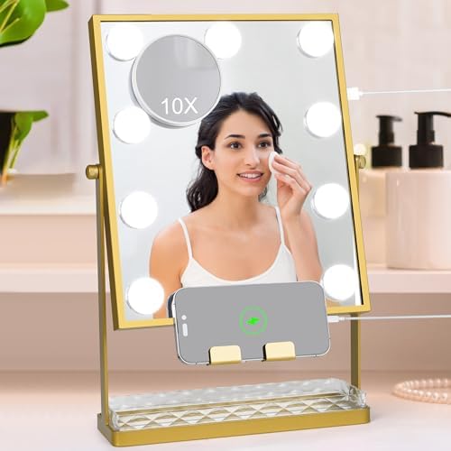 Adjustable - 10X Magnification LED Makeup Mirror with Storage