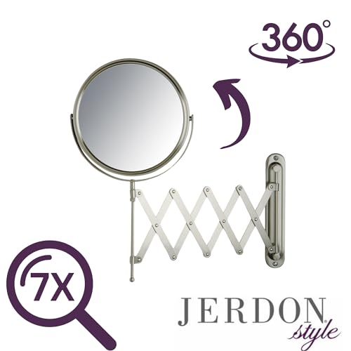 JERDON Two-Sided Wall-Mounted Makeup Mirror with 7X Magnification