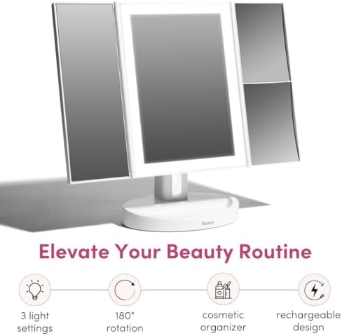 Fancii Rechargeable Trifold Makeup Mirror with 5X 10X Magnification