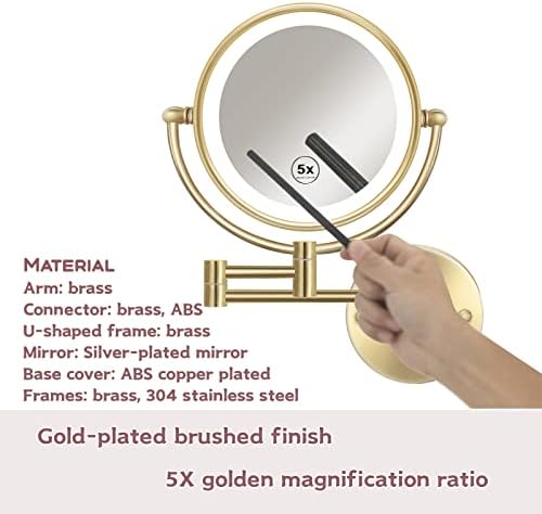 Lighted Double-Sided 15X Gold Makeup Mirror