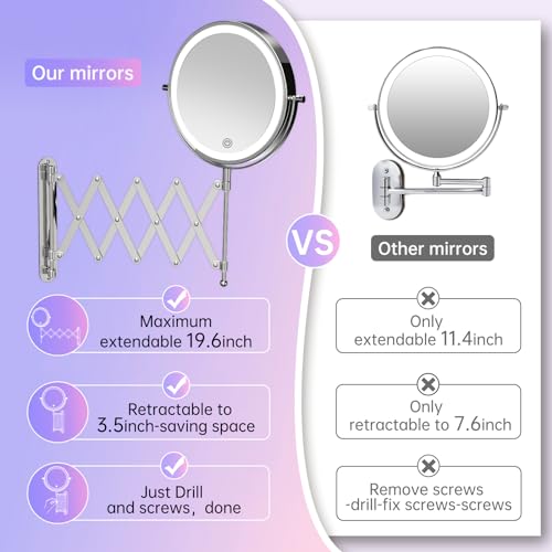 Rechargeable Wall-Mounted Makeup Mirror with Lights