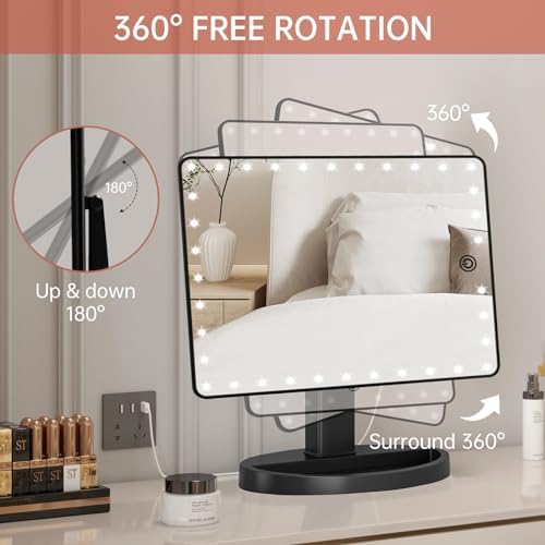 FUNTOUCH Large Lighted Vanity Makeup Mirror with LED Lights and 10X Magnification
