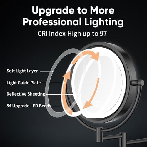 GURUN 10X Magnifying Mirror Wall-Mounted with LED Lighting