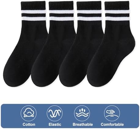 BONANGEL Kids Crew Socks 4 Pairs White Black