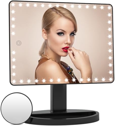 FUNTOUCH Large Lighted Vanity Makeup Mirror with LED Lights and 10X Magnification