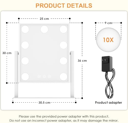 9-Bulb Makeup Mirror with Touch Control