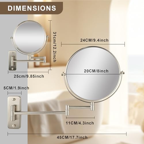 JANEEVA 1X10X Magnifying Wall Mirror 360 Arm
