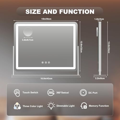 Vanity Mirror with Smart Lighting 15 x 13