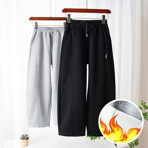 boys high-elastic open bottom fleece-lined collapse-panted sweatpants with Pockets