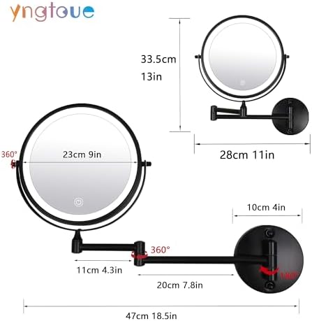 9 Inch Wall Mounted Makeup Mirror with Light and 10X Magnifying Glass