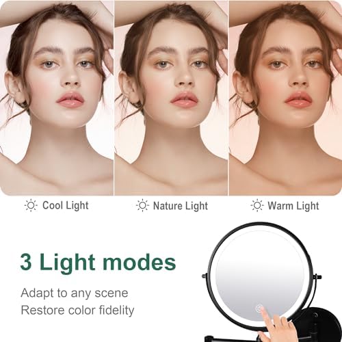 9 Inch Wall Mounted Makeup Mirror with Light and 10X Magnifying Glass