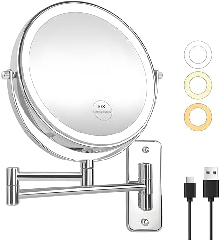 JANEEVA 10X Wall-Mounted Makeup Mirror with Rechargeable Battery