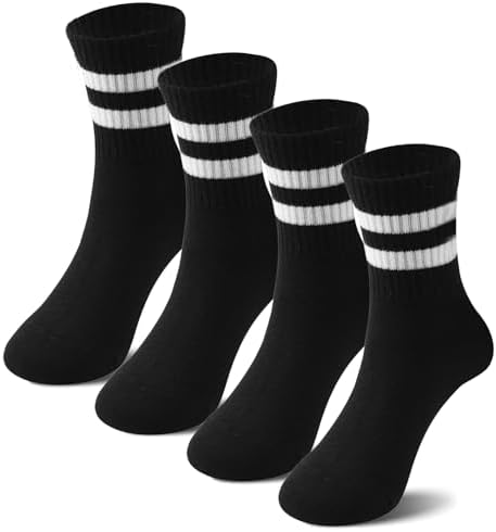 BONANGEL Kids Crew Socks 4 Pairs White Black