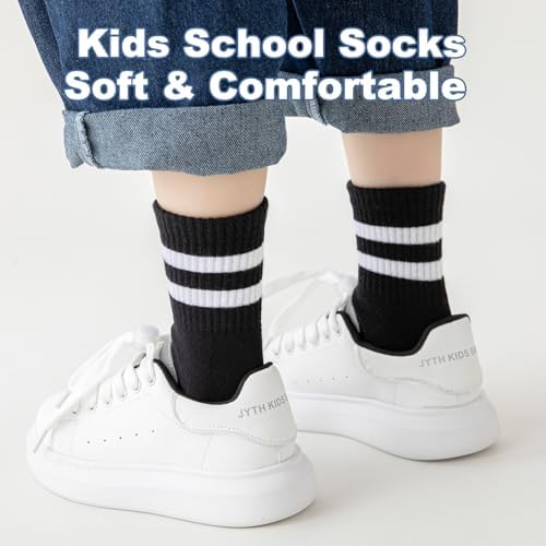 BONANGEL Kids Crew Socks 4 Pairs White Black