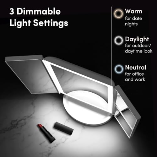 Fancii Rechargeable Trifold Makeup Mirror with 5X 10X Magnification
