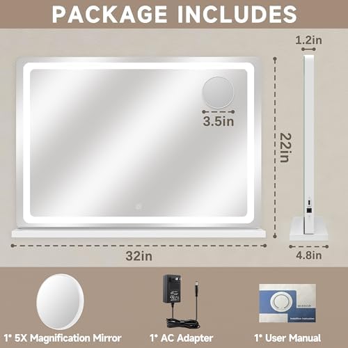 PRIMETEK Large Vanity Mirror with Lights 32x22