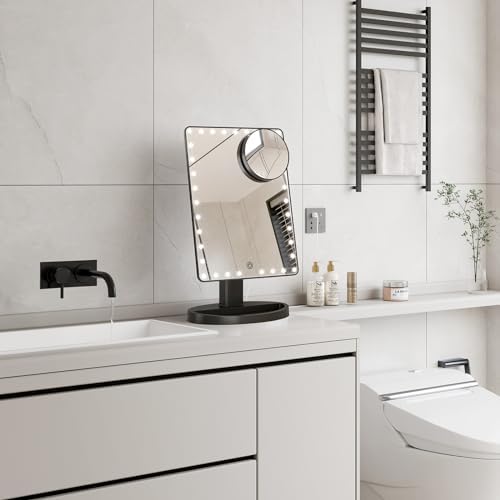 FUNTOUCH Large Lighted Vanity Makeup Mirror with LED Lights and 10X Magnification