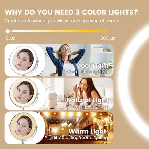 Cheating-Proof Makeup Mirror 10x Magnification 8-inch Height Adjustable 360 Rotatable