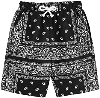COZYASE Boys Graphic Shorts High Waisted with Paisley Bandana and Elastic Waist