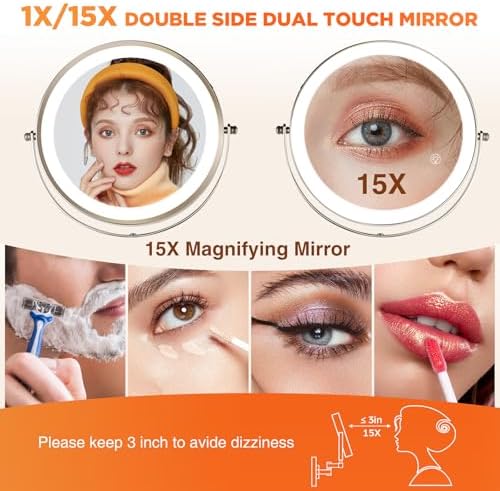 VORREMIRR Wall-Mounted Makeup Mirror with 360 Swivel 15X Magnification