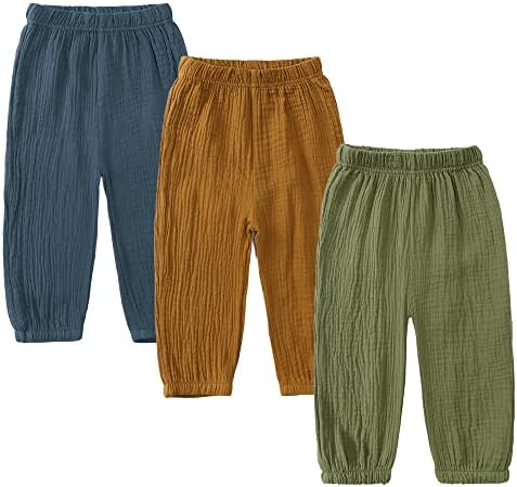 ZFTTZYMX Unisex Kids Cotton Linen Long Pants 3Packs
