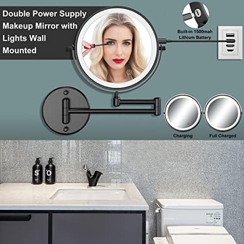 Wall-Mounted Dual-Sided 8 Makeup Mirror with LED Lights
